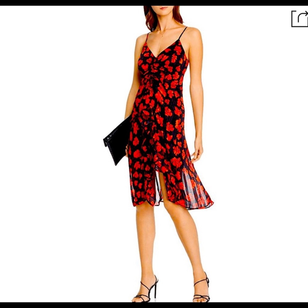AQUA Black and Red Floral Dress (XS)